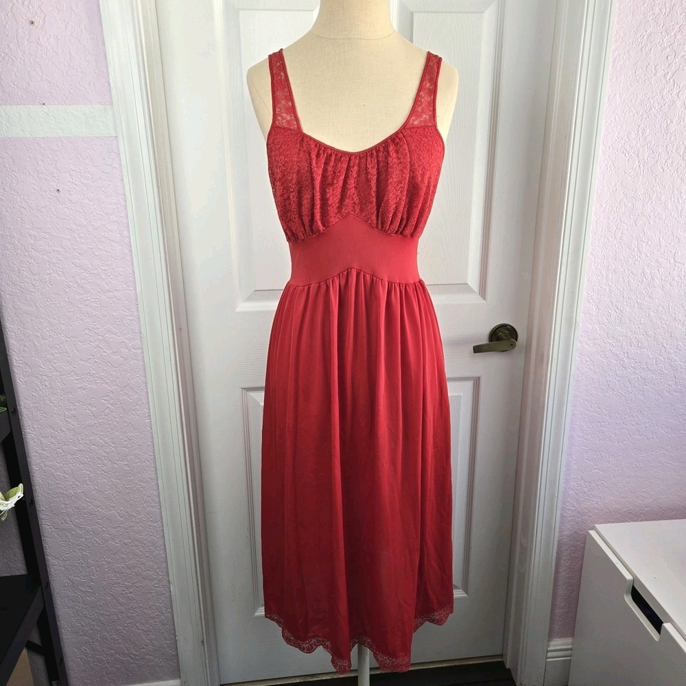 Van Raalte Petalskin Vtg Red Slip Dress Nightgown Size 32 Lingerie Valentine's